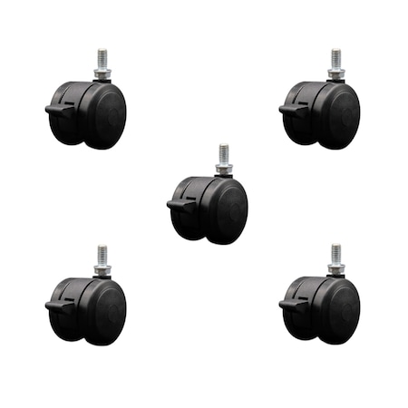 Service Caster 2'' Black Floor Safe Twin Wheel Casters with Brakes 3/8 Thread Stem, 5PK SCC-TS02S50-TPR-BLK-B-381634-5